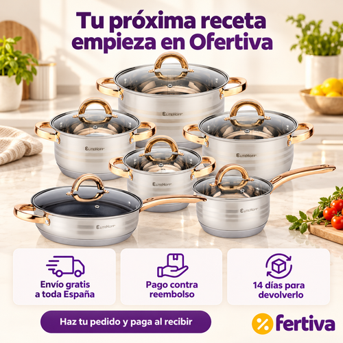 Batería de Cocina 12 Piezas de Acero Inoxidable Apta para Inducción