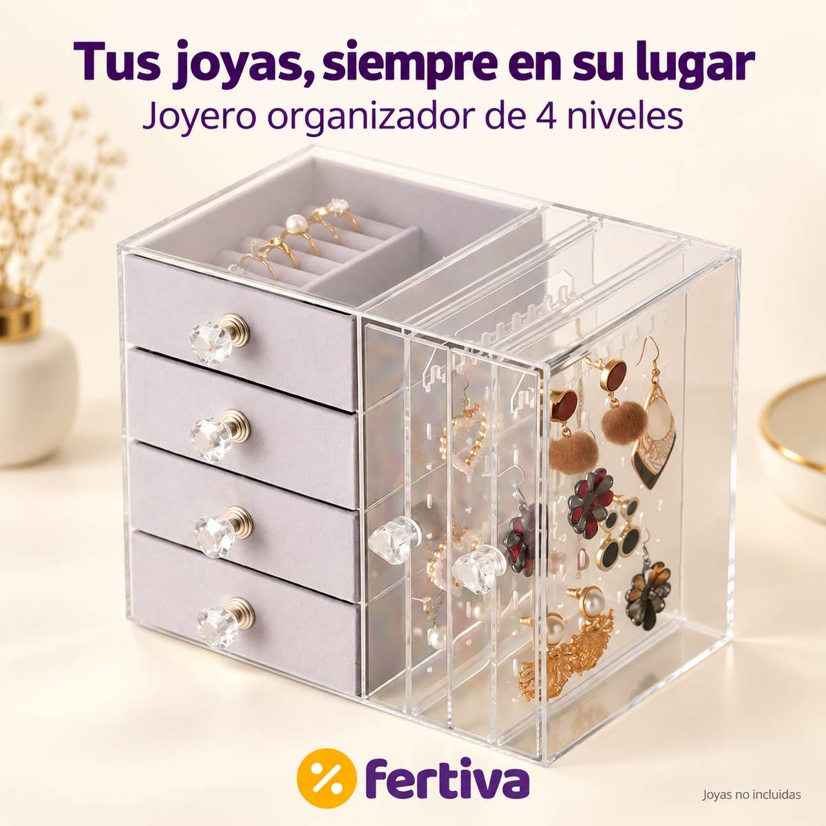Joyero Transparente de 4 Niveles