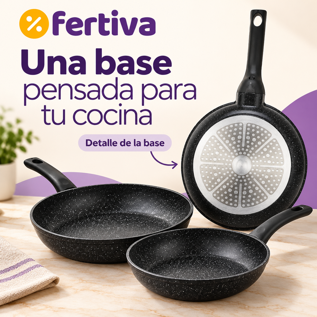 Set 3 Sartenes Efecto Piedra Aptas para Inducción