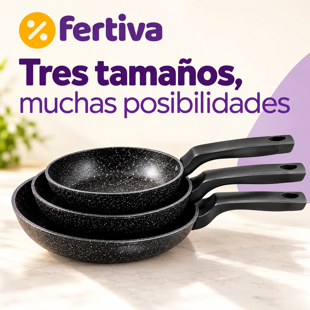 Set 3 Sartenes Efecto Piedra Aptas para Inducción