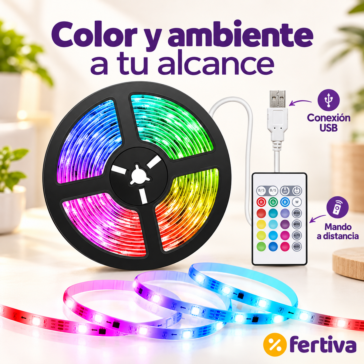 Tira LED RGB 5 m con Mando y App