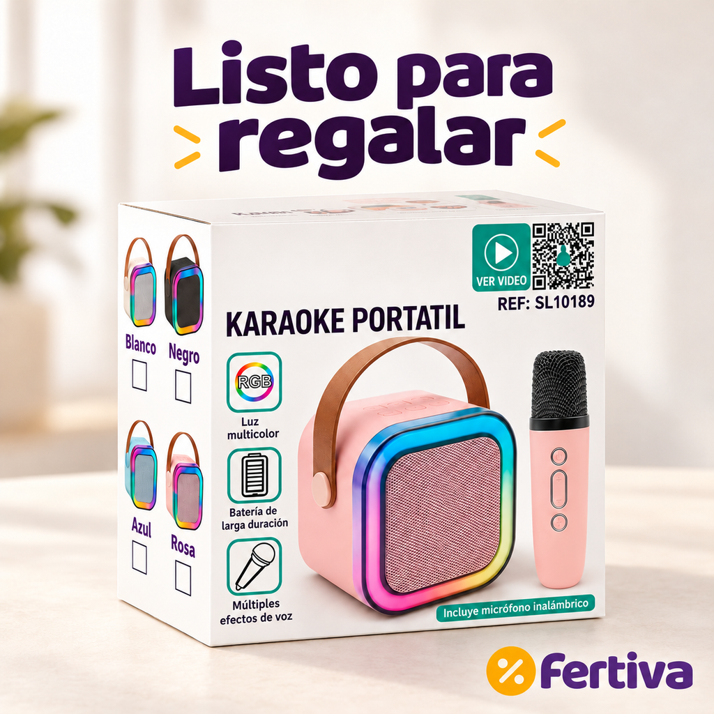 Karaoke Portátil Bluetooth con Micrófono y Luces